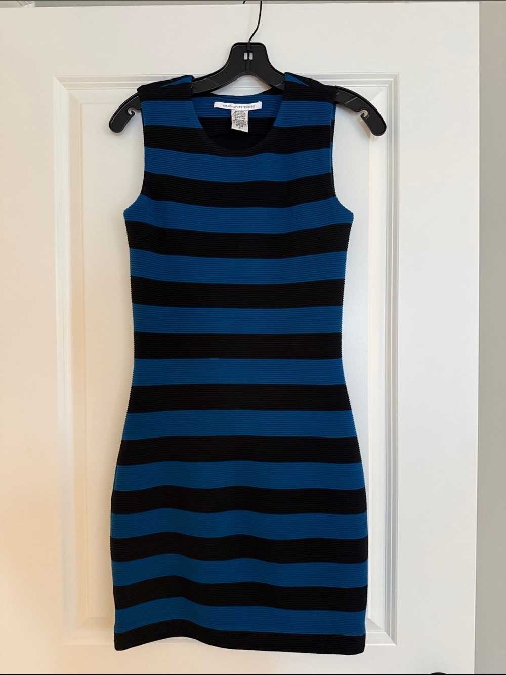 Diane Von Furstenberg Sleeveless Blue & Black Striped Knit Dress